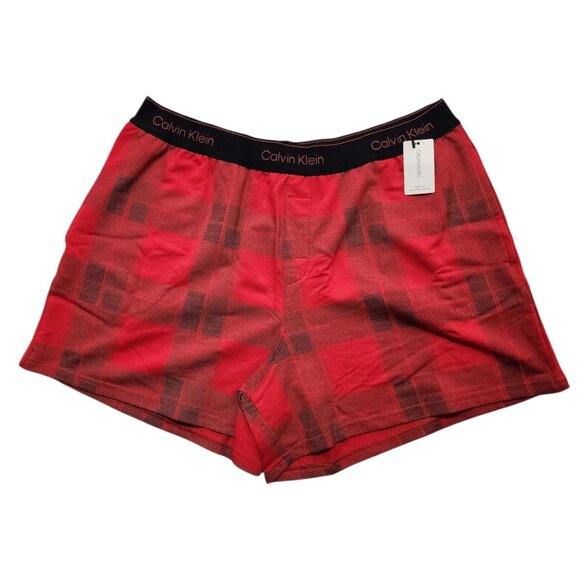 Calvin Klein‎ Women Boxer Shorts Plain Flannel Elastic Waist Red Pockets … - Picture 1 of 6
